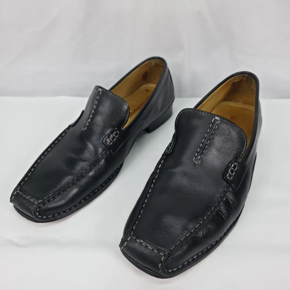 Bacco Bucci Velo Mens 10M Black Leather Slip On Loafers Square Toe Dress Shoes